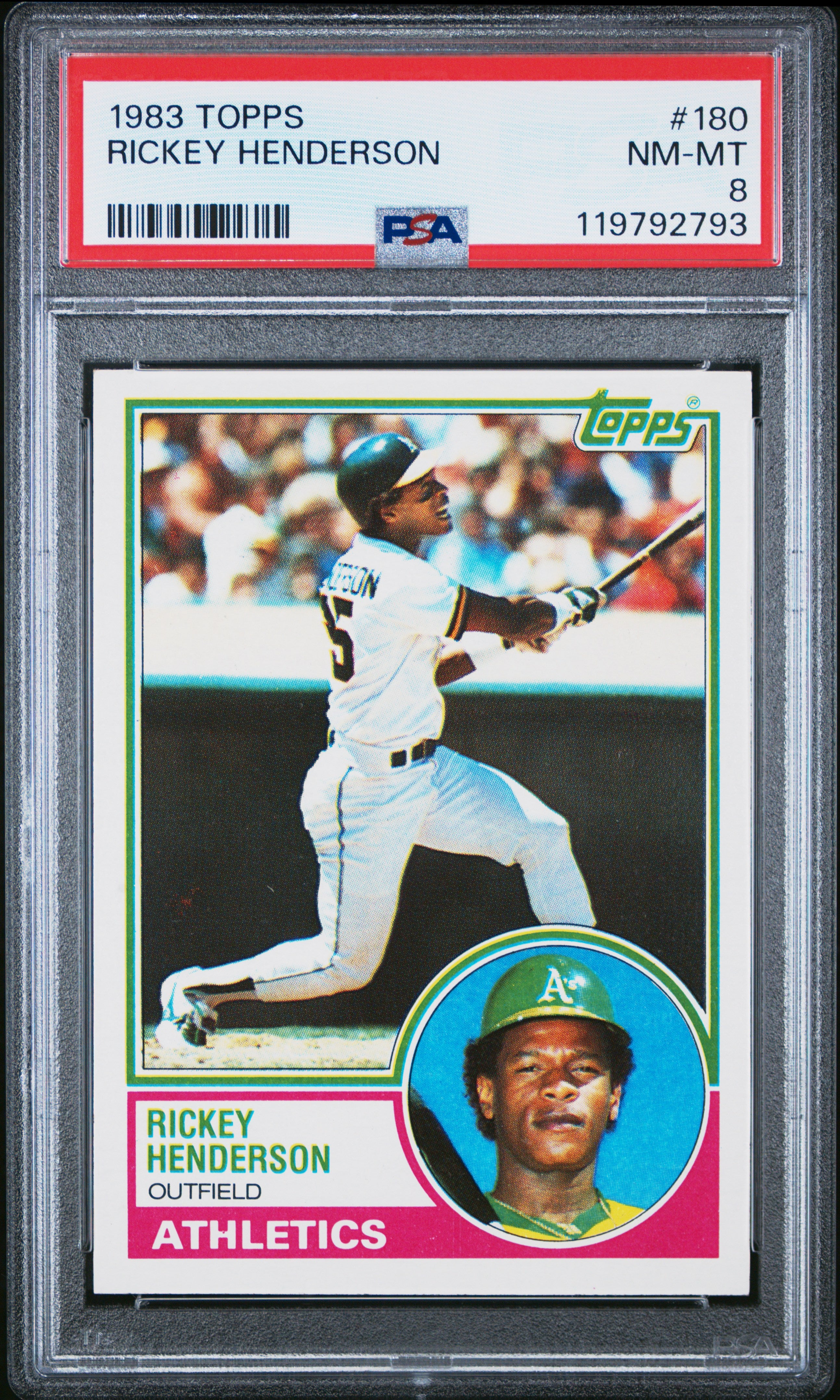 1983 TOPPS 180 RICKEY HENDERSON PSA 8 - front