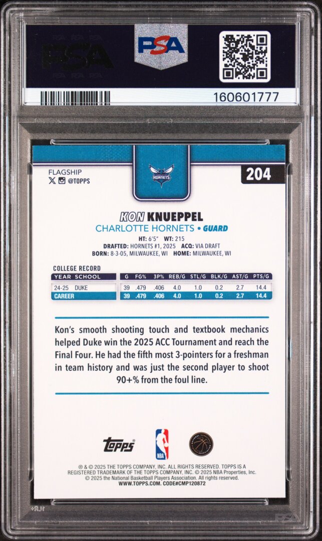 2025 Topps Kon Knueppel RC PSA 9 #204