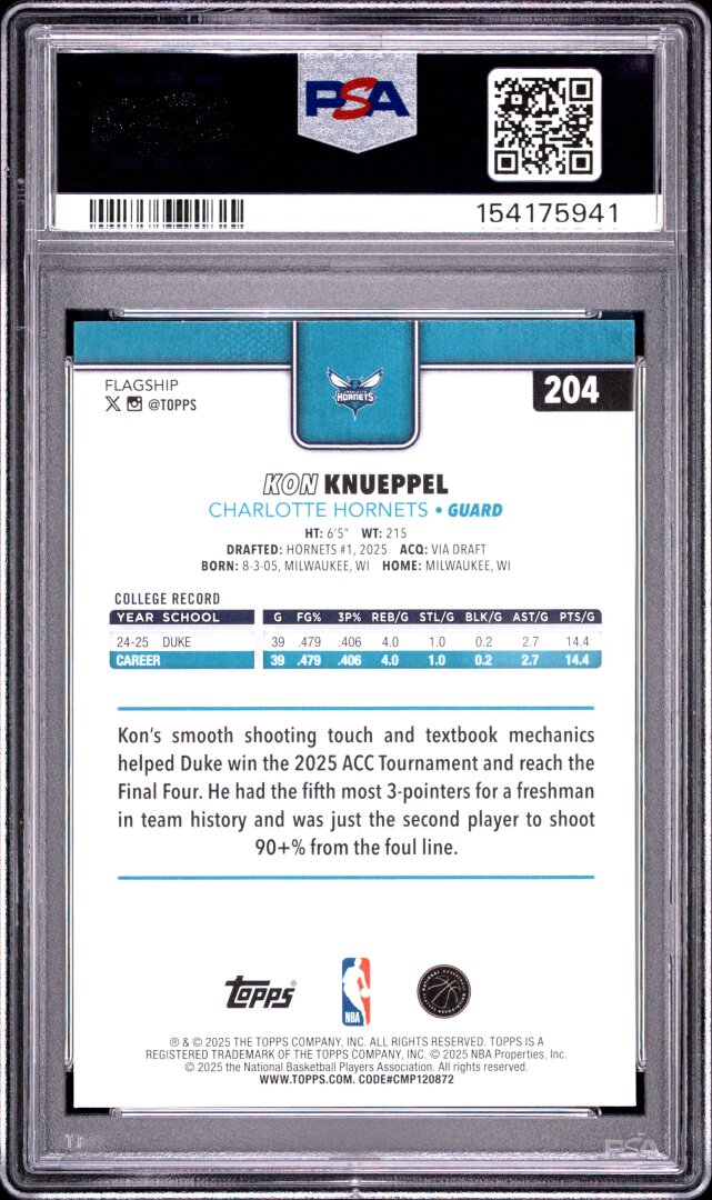 2025 Topps Kon Knueppel RC PSA 7 #204