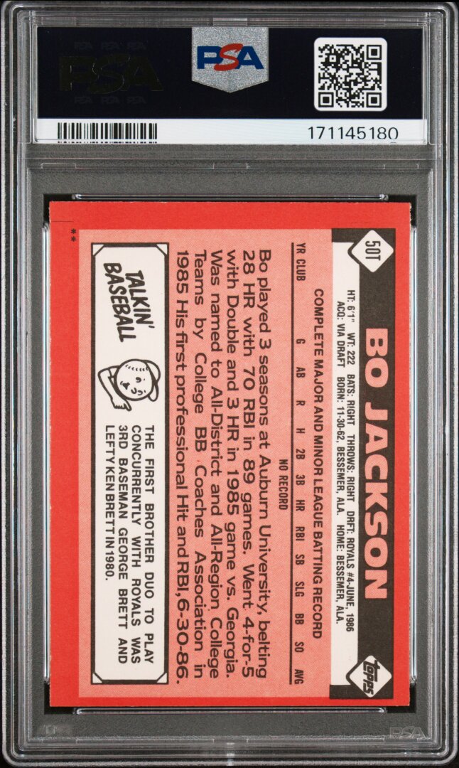 1986 Topps Traded Bo Jackson PSA 7 #50T