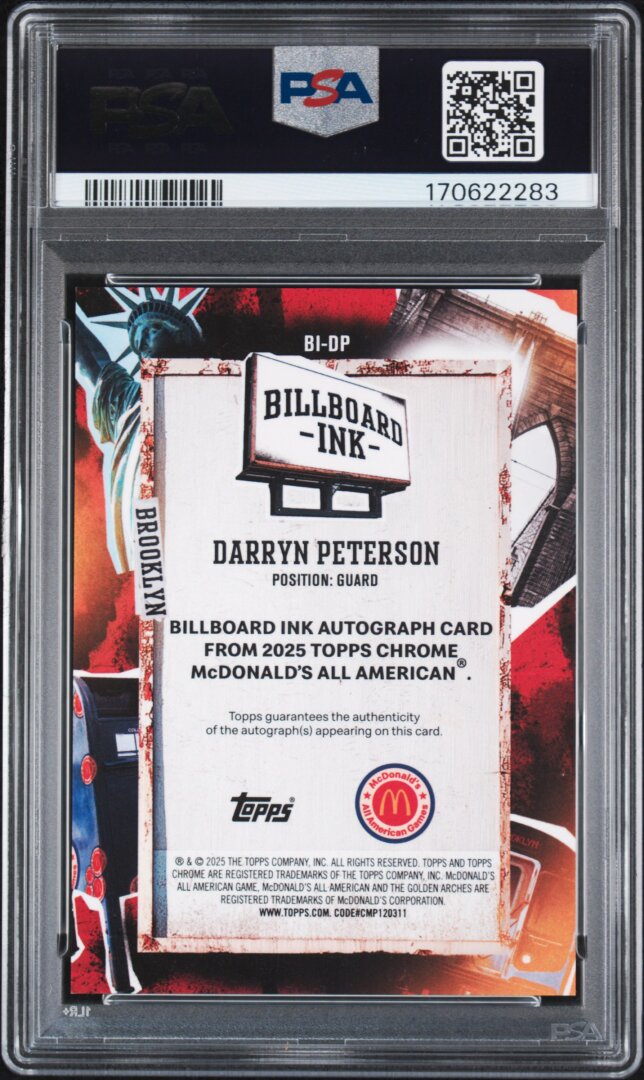 2025 Topps Chrome McDonald's Darryn Peterson Auto Billboard Ink PSA 9