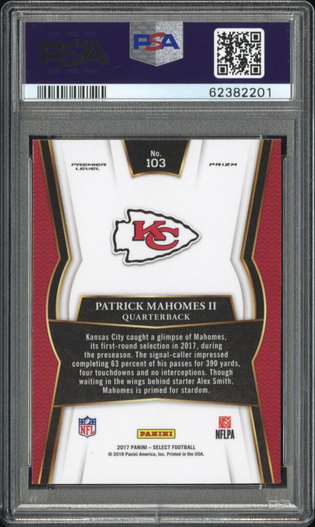 2017 Panini Select #103 Patrick Mahomes RC PSA 10