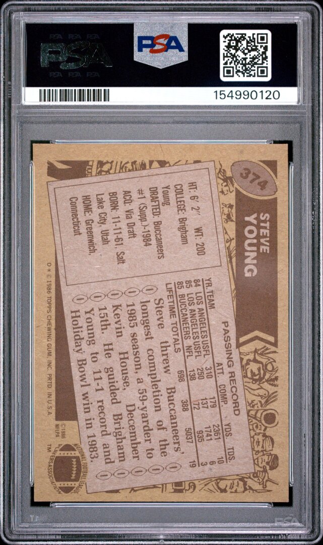 1986 Topps Steve Young #374 PSA 6
