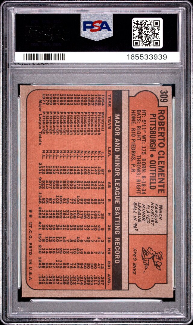 1972 Topps Roberto Clemente PSA 3 #309