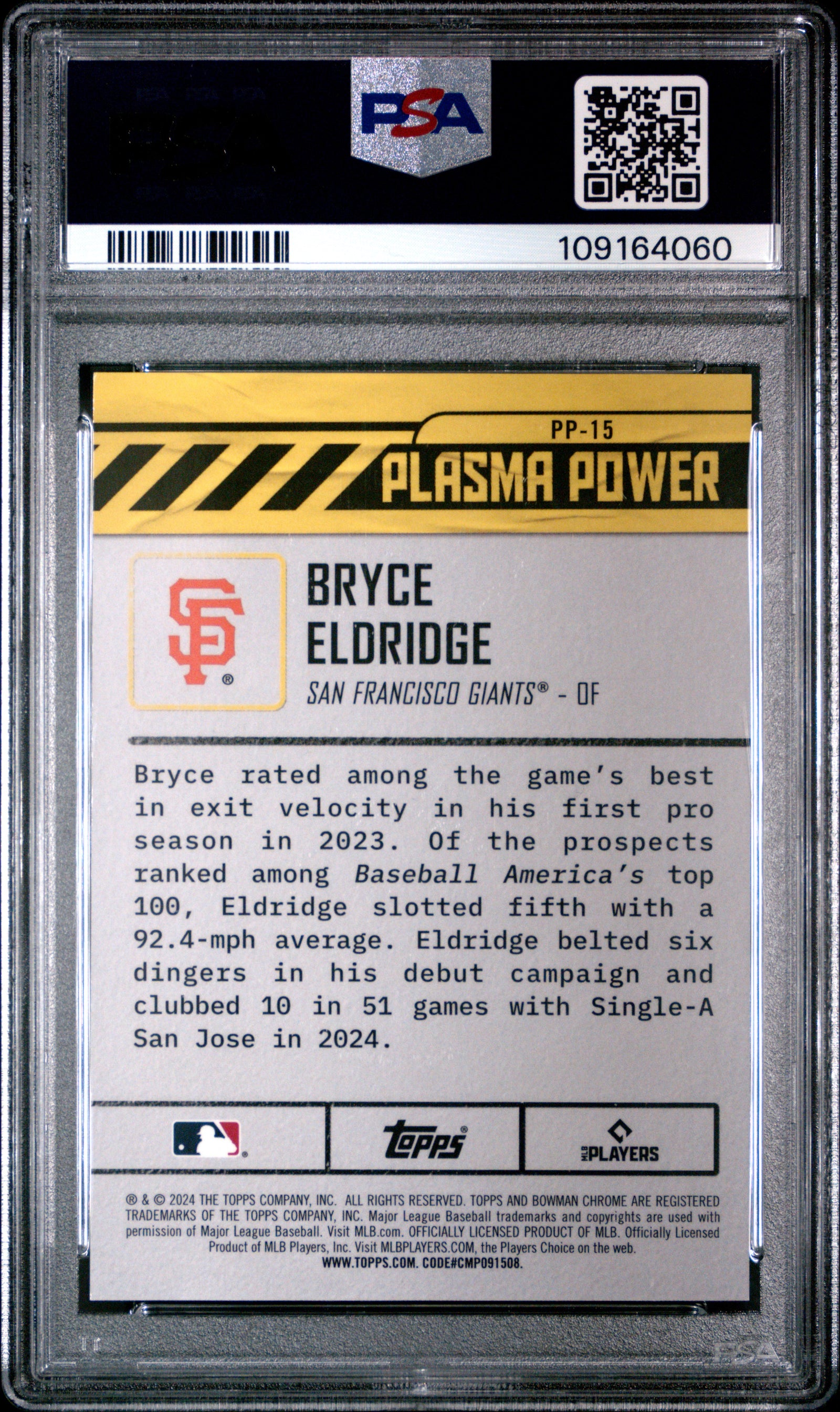 2024 Bowman Draft Bryce Eldridge Plasma Power /99 Green Refractor PSA 9