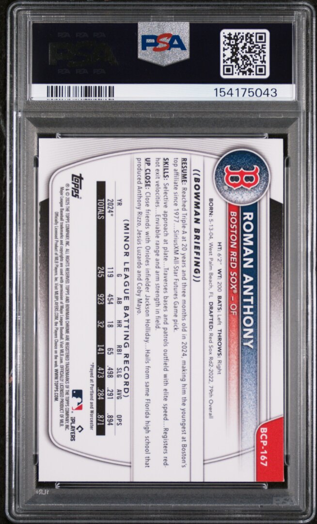 2025 Bowman Chrome Mega Box Chrome Prospects Roman Anthony PSA 10 #167