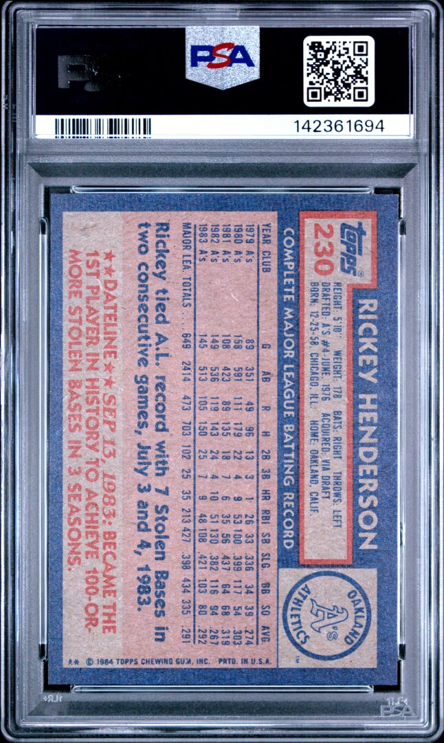 1984 Topps Rickey Henderson PSA 9 #230