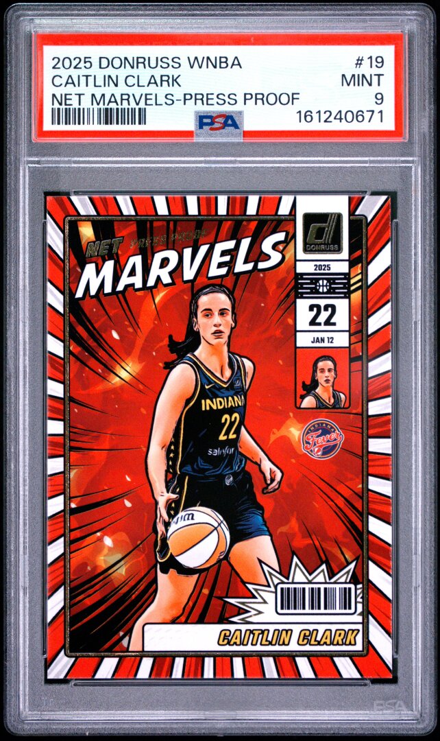 2025 Donruss WNBA Net Marvels Caitlin Clark Press Proof PSA 9 #19