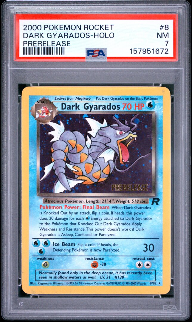 2000 Pokemon Rocket Dark Gyarados Holo Prerelease #8 PSA 7
