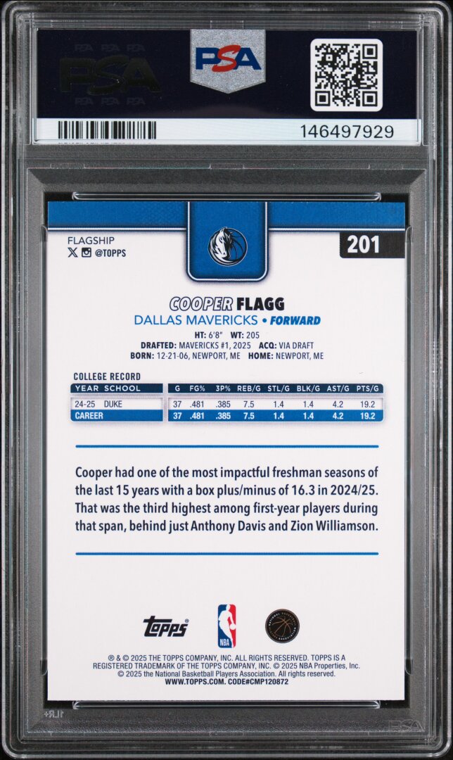2025 Topps Cooper Flagg #201 PSA 10