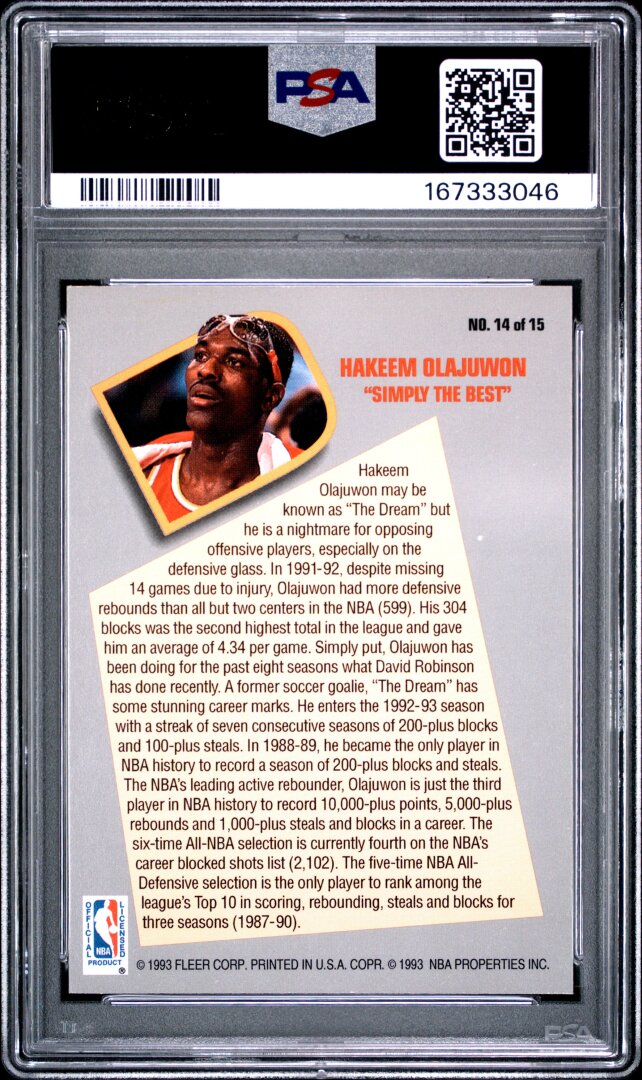 1992 Fleer Total D Hakeem Olajuwon PSA 9 #14