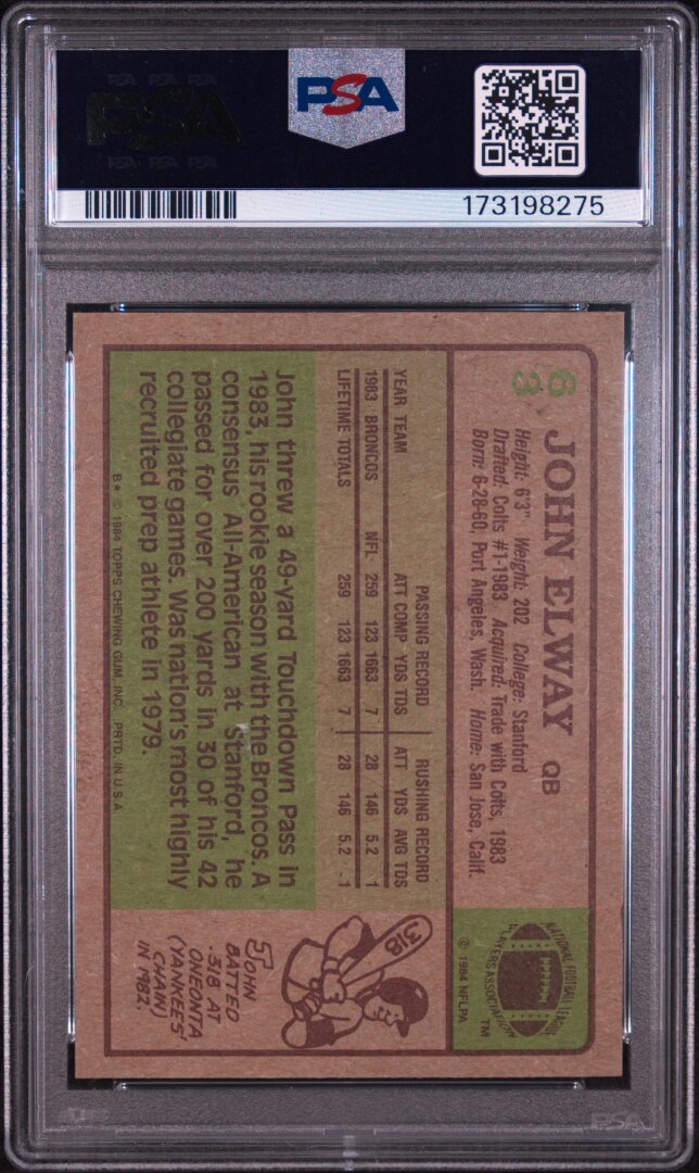 1984 Topps #63 John Elway RC PSA 6