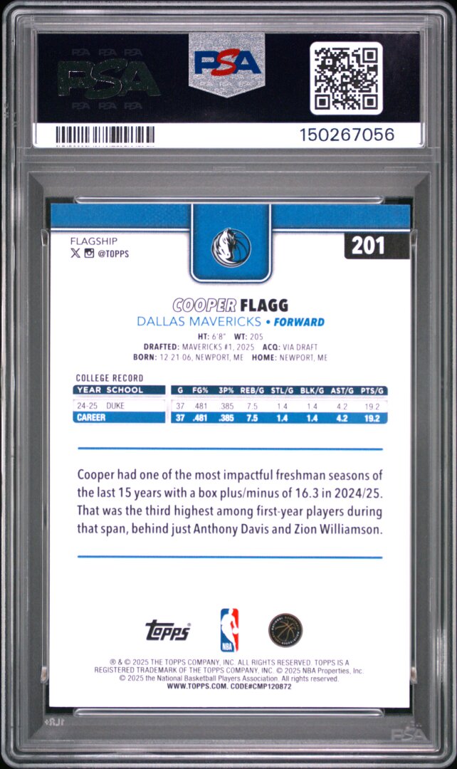 2025 Topps Cooper Flagg PSA 10 #201