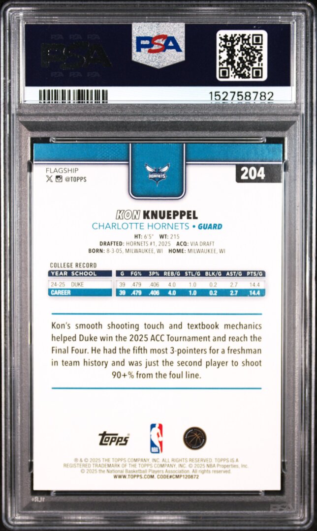 2025 Topps Kon Knueppel RC PSA 8 #204
