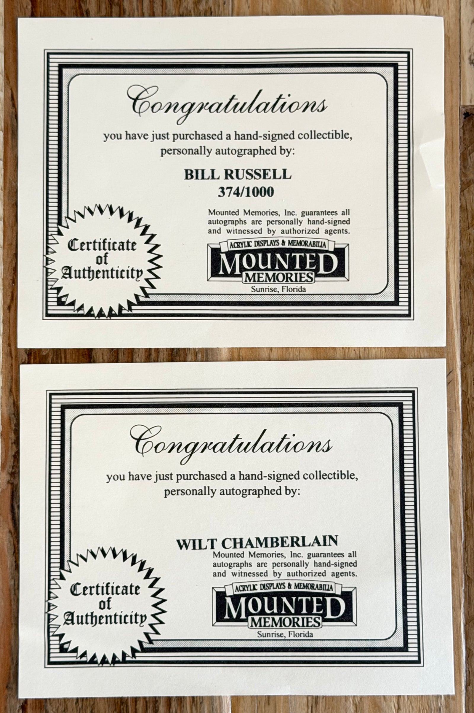 Wilt Chamberlain / Bill Russell Autographed Spalding 