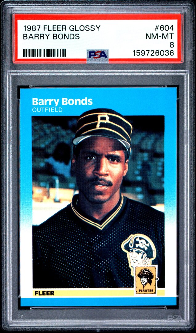 1987 Fleer Glossy #604 Barry Bonds RC PSA 8