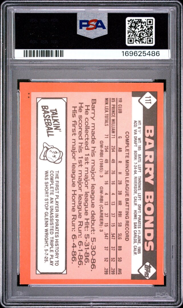1986 Topps Traded Barry Bonds RC PSA 9 #11T