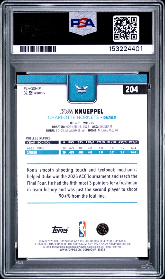 2025 Topps Kon Knueppel RC PSA 7 #204