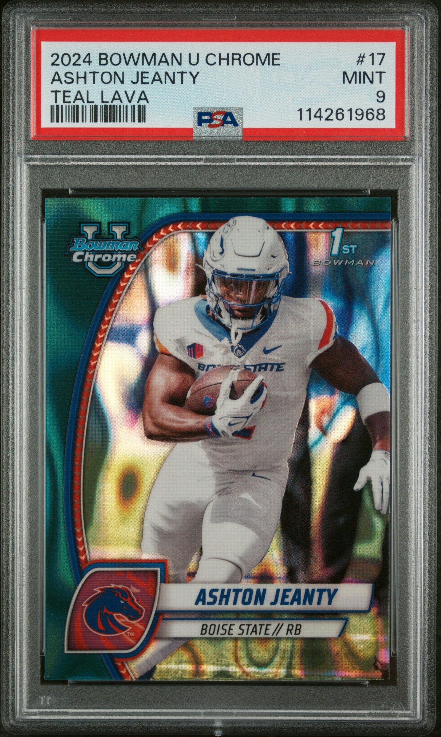 2024 Bowman University Chrome 17 Ashton Jeanty Teal Lava PSA 9