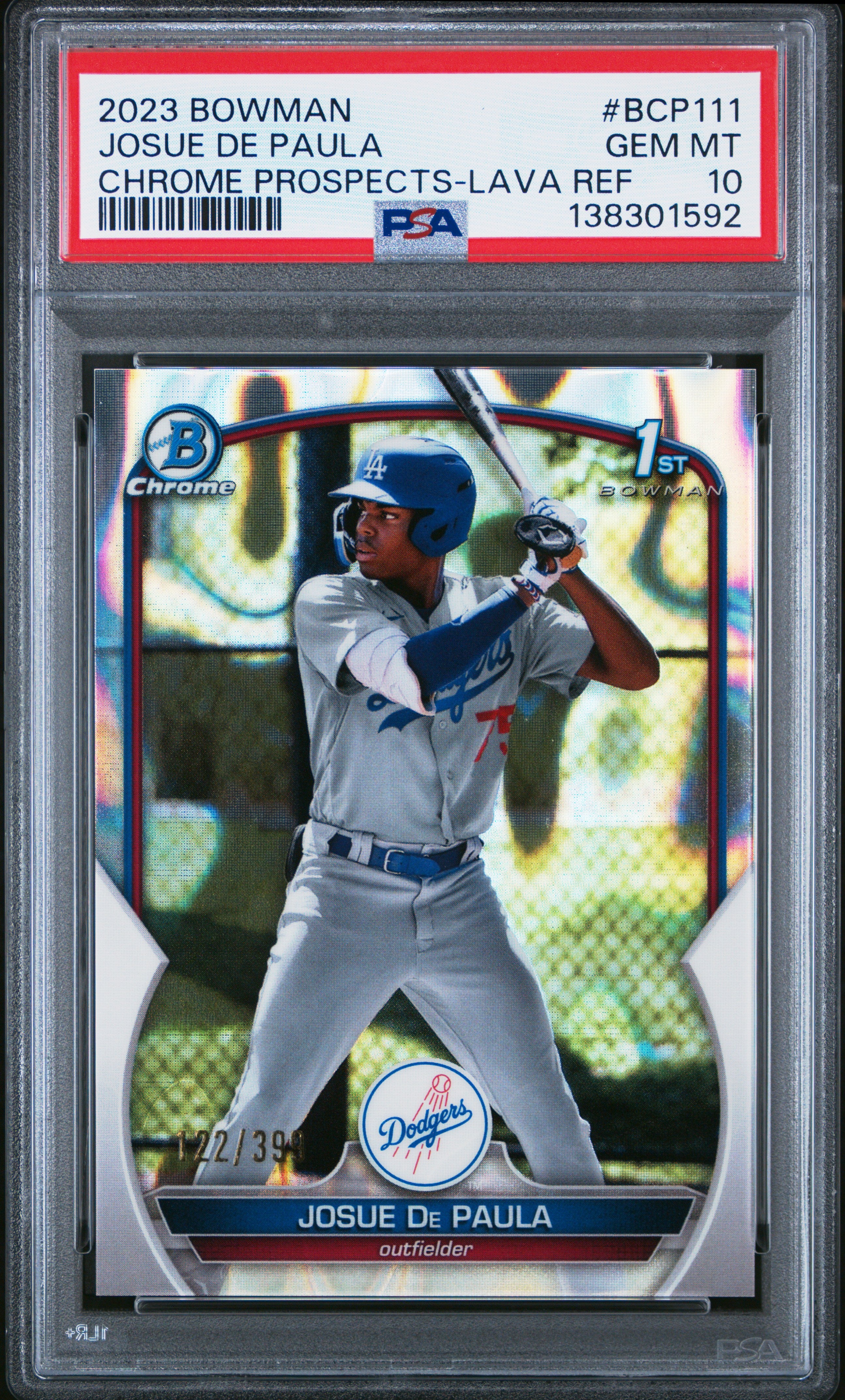 2023 Bowman Chrome Prospects Bcp111 Josue De Paula Lava Refractor PSA 10