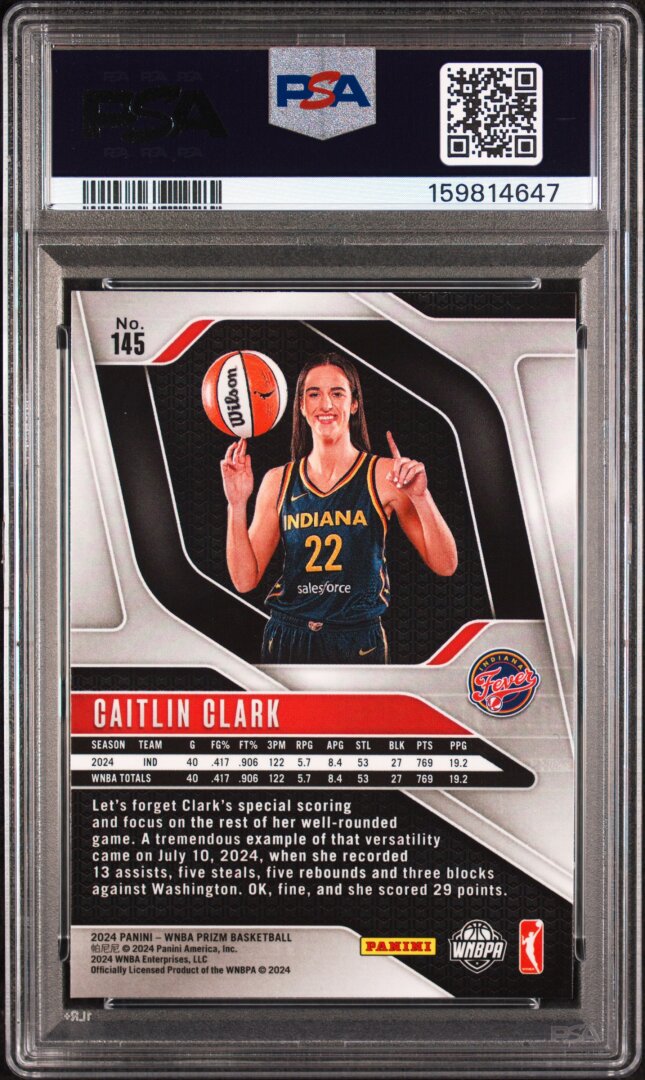 2024 Panini Prizm WNBA Caitlin Clark RC PSA 8 #145