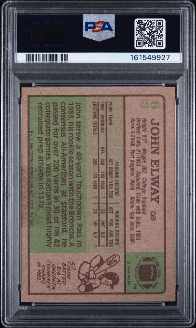 1984 Topps #63 John Elway RC PSA 6