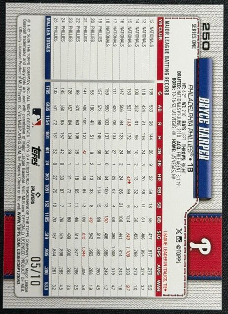 2025 Topps Series 1 #250 Bryce Harper Black Sand Glitter /10