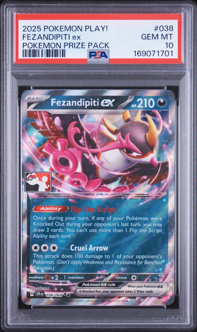 2025 Pokemon Play! #038 Pokemon Prize Pack Fezandipiti Ex PSA 10
