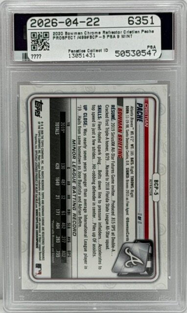 2020 Bowman Chrome Prospects #BCP5 Cristian Pache Refractor PSA 9