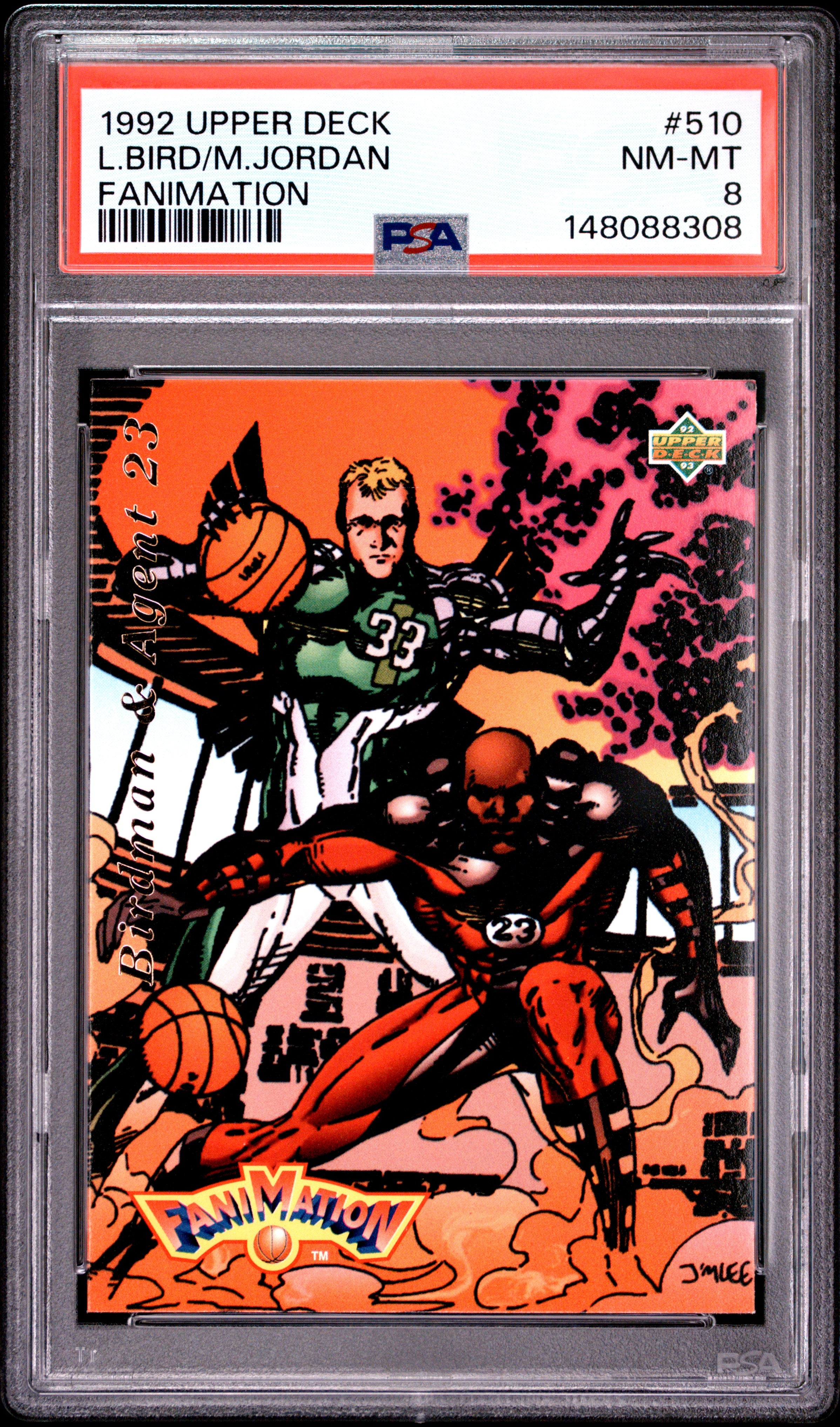 1992 UPPER DECK 510 MICHAEL JORDAN\LARRY BIRD FANIMATION PSA 8 - front