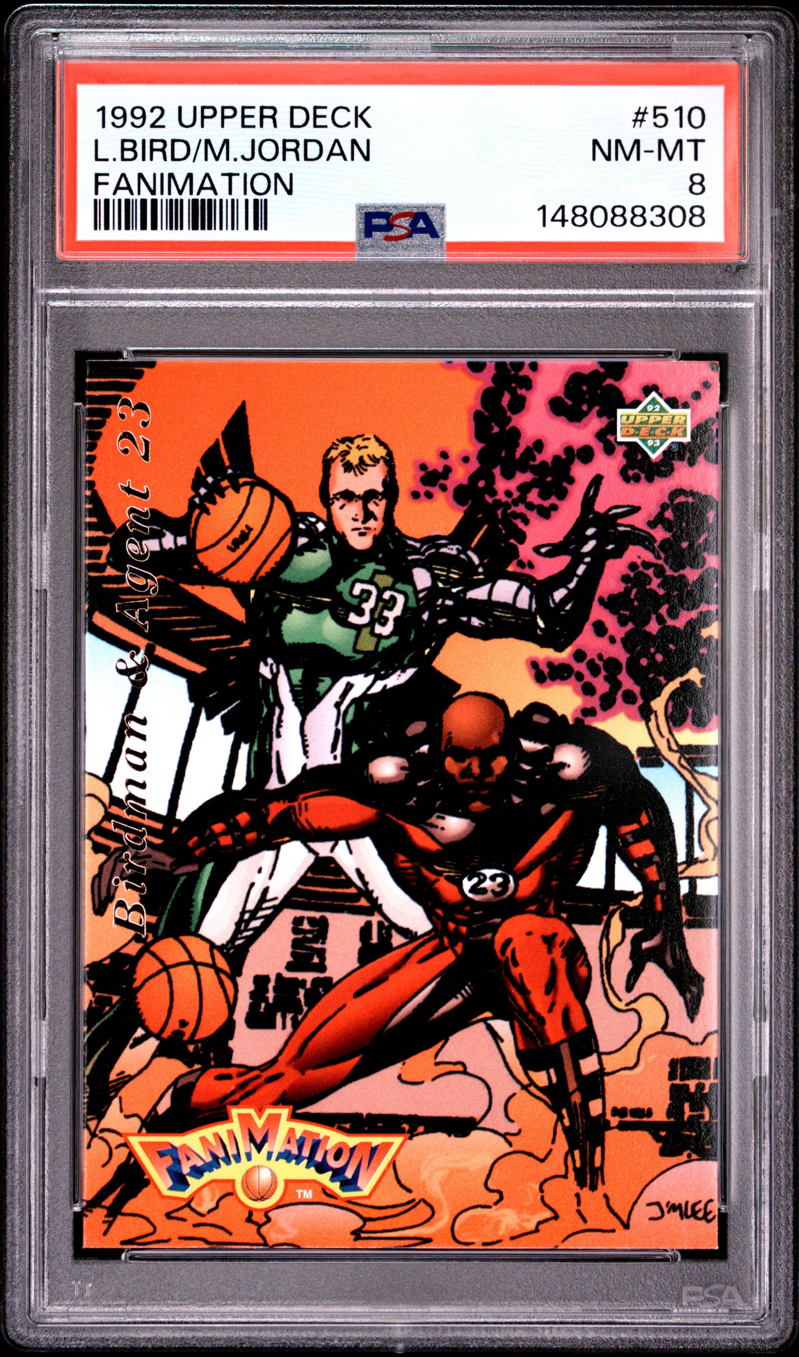1992 UPPER DECK 510 MICHAEL JORDAN\LARRY BIRD FANIMATION PSA 8 - front