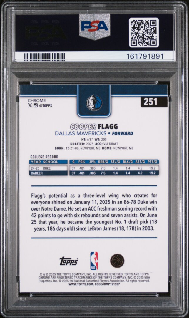 2025 Topps Chrome Cooper Flagg PSA 10 #251