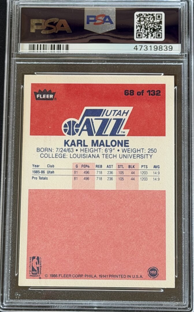 1986 Fleer Karl Malone RC PSA 7 #68