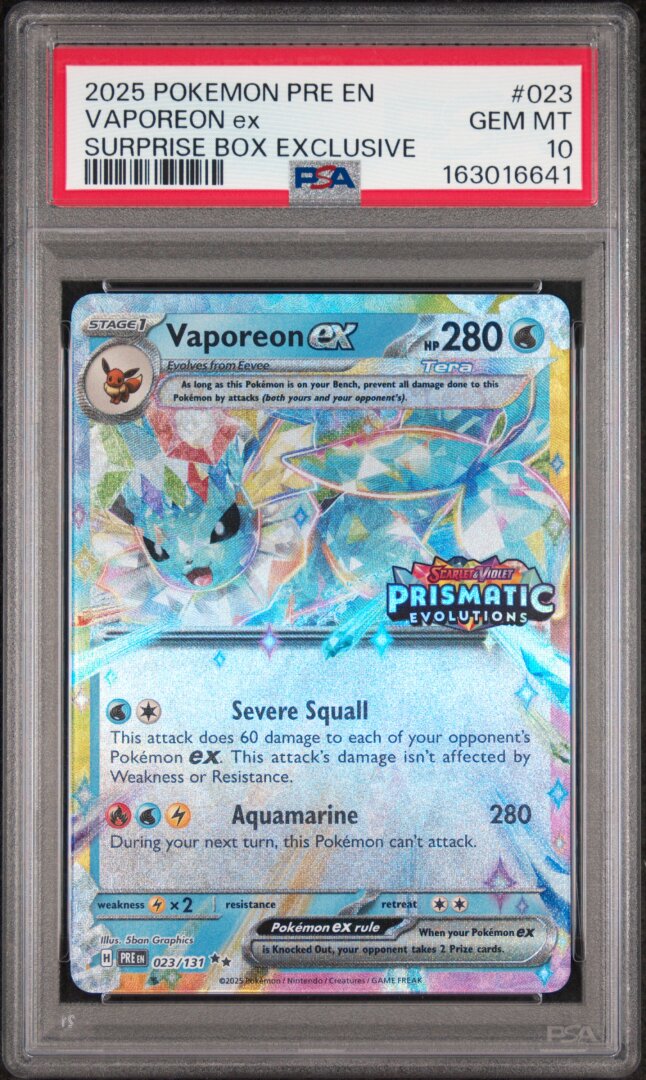 2025 Pokemon Prismatic Evolutions Vaporeon Ex Surprise Box Exclusive PSA 10 #023