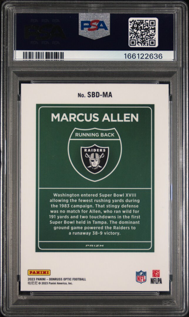 2023 Panini Donruss Optic #SBDMA Marcus Allen Super Bowl Downtown PSA 8