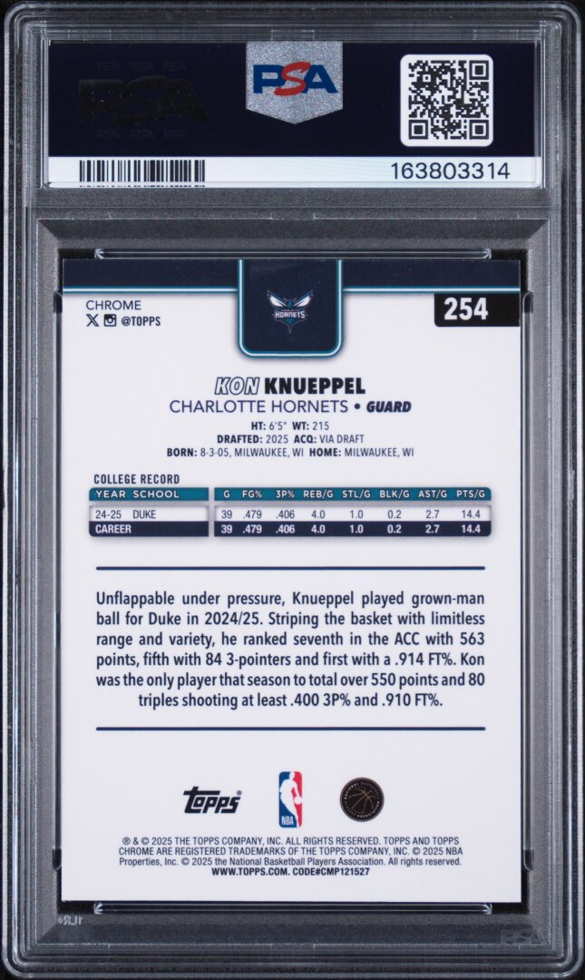 2025 Topps Chrome Kon Knueppel PSA 7 #254