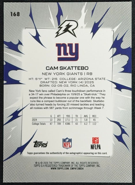 2025 Topps Composite #168 Cam Skattebo Rookie Auto /375