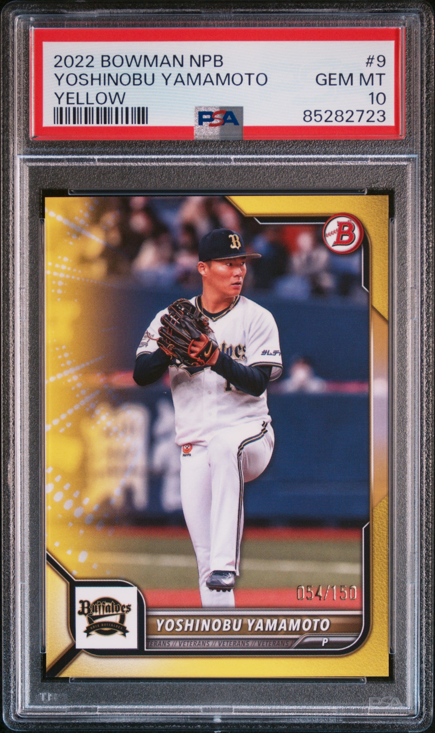 2022 Bowman Npb 9 Yoshinobu Yamamoto Yellow PSA 10