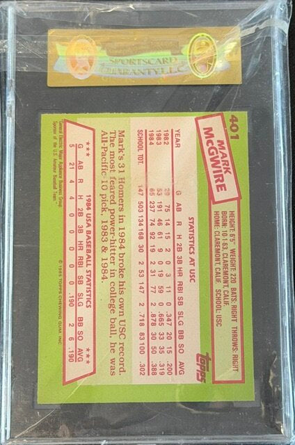 1985 Topps Tiffany #401 Mark McGwire RC SGC 88 NM/MT