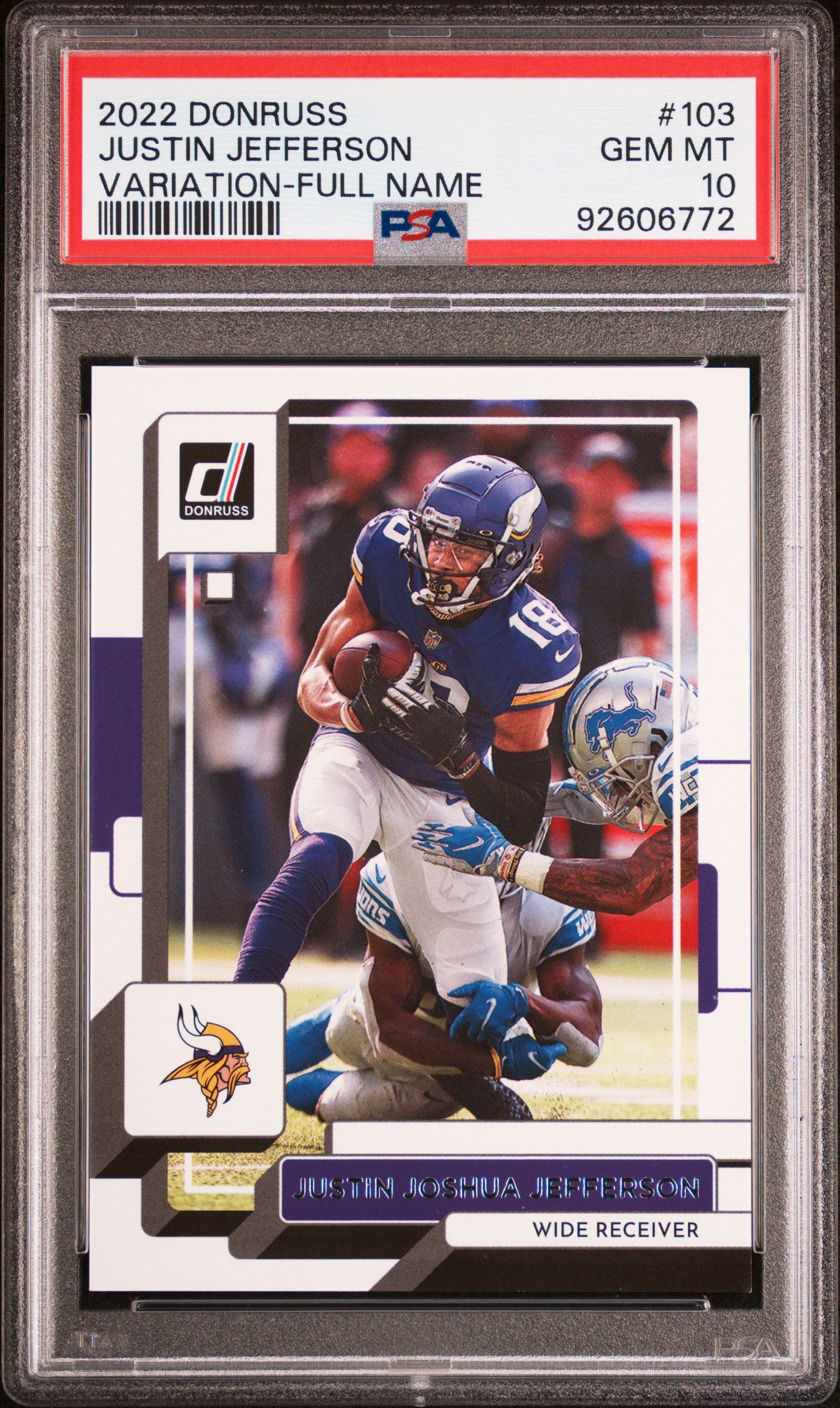 2022 Panini Donruss 103 Justin Jefferson Variation-Full Name PSA 10