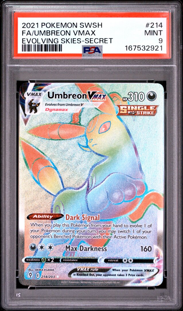 2021 Pokemon SWSH Evolving Skies Umbreon Vmax Secret PSA 9 #214