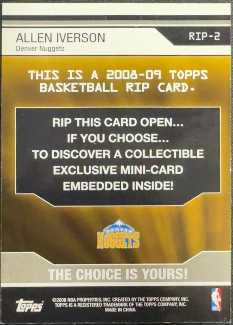 2008-09 Topps Allen Iverson Rip Cards Upper Level /99 #RIP-2 (Unripped)