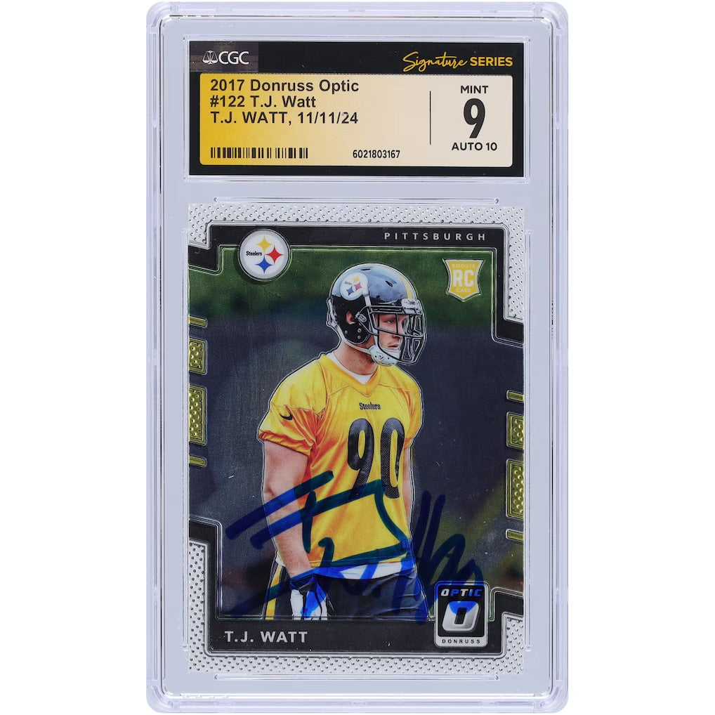 2017 Panini Donruss Optic T.J. Watt Autograph CGC Fanatics Authentic 9/10 Rookie Card