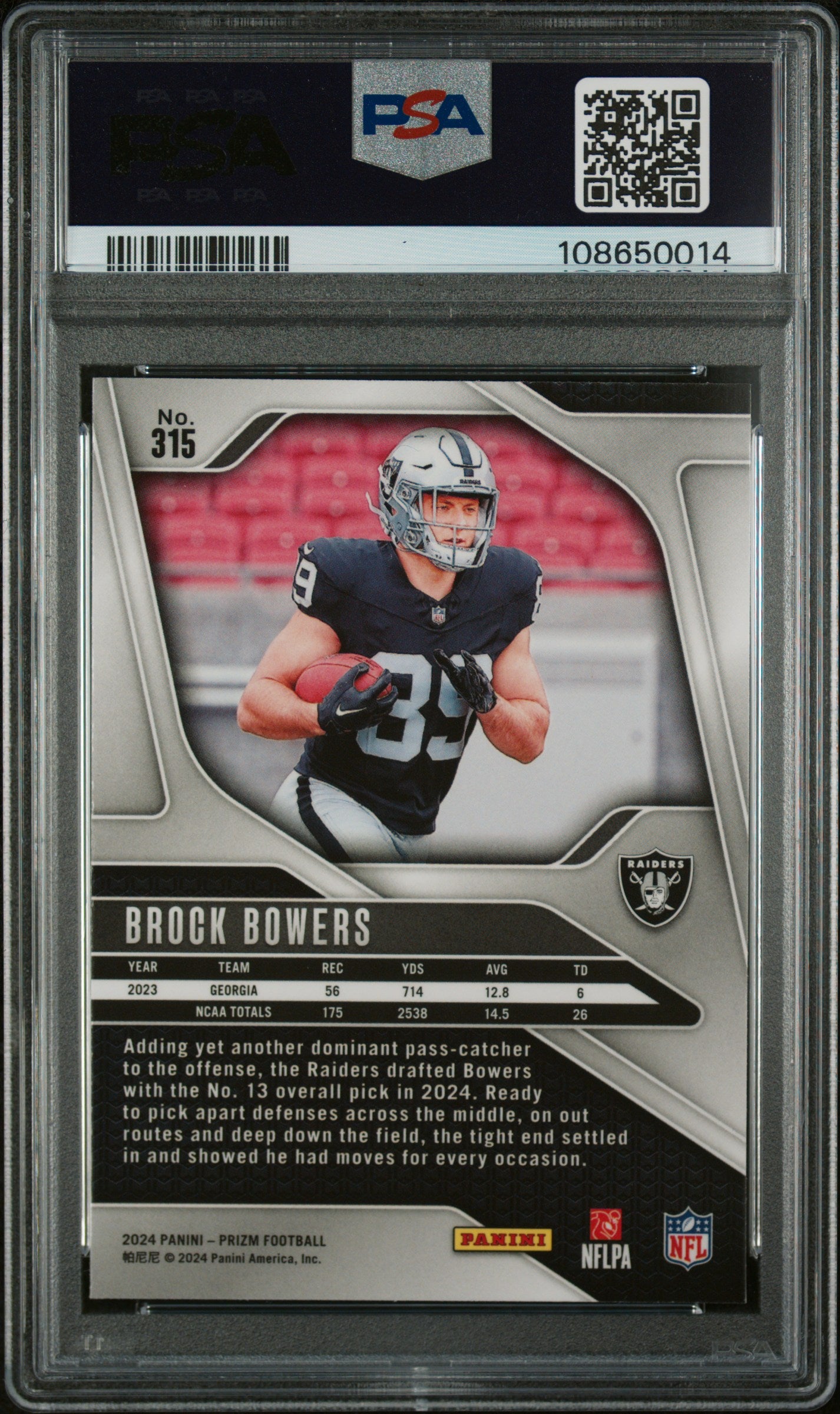 2024 Panini Prizm #315 Brock Bowers PSA 10