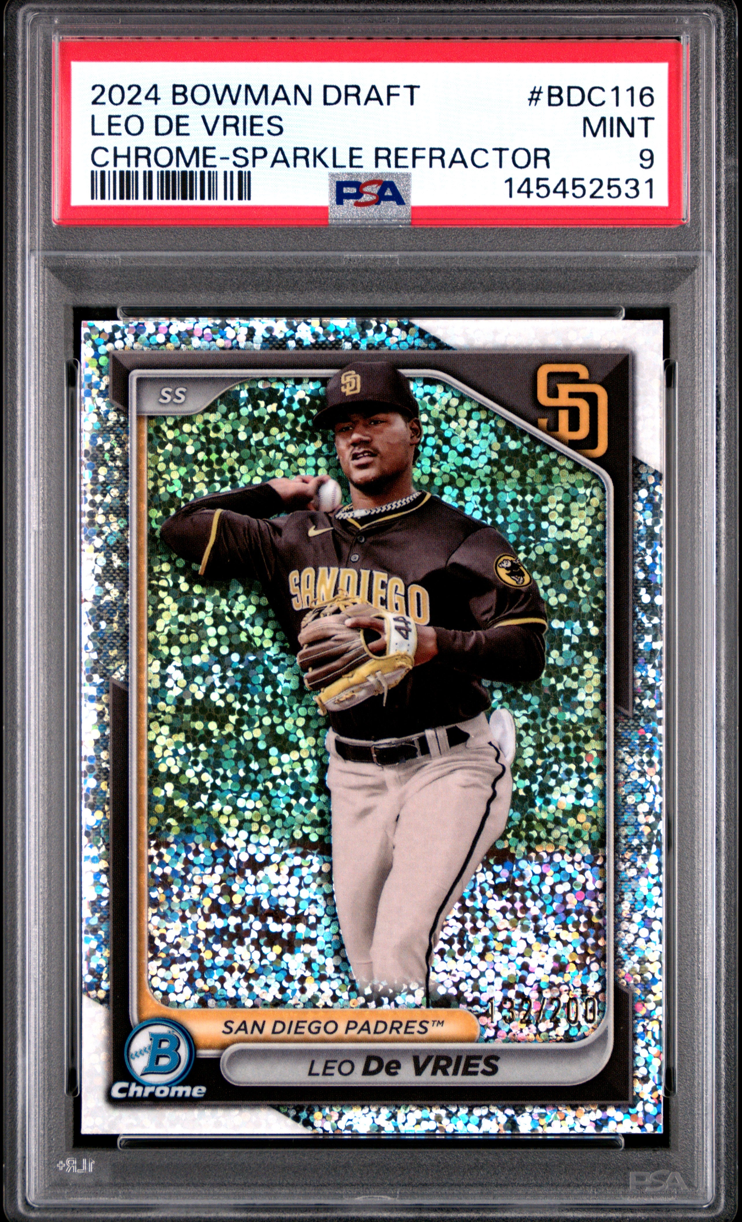 2024 Bowman Draft Bdc116 Leo De Vries Chrome-Sparkle Refractor PSA 9