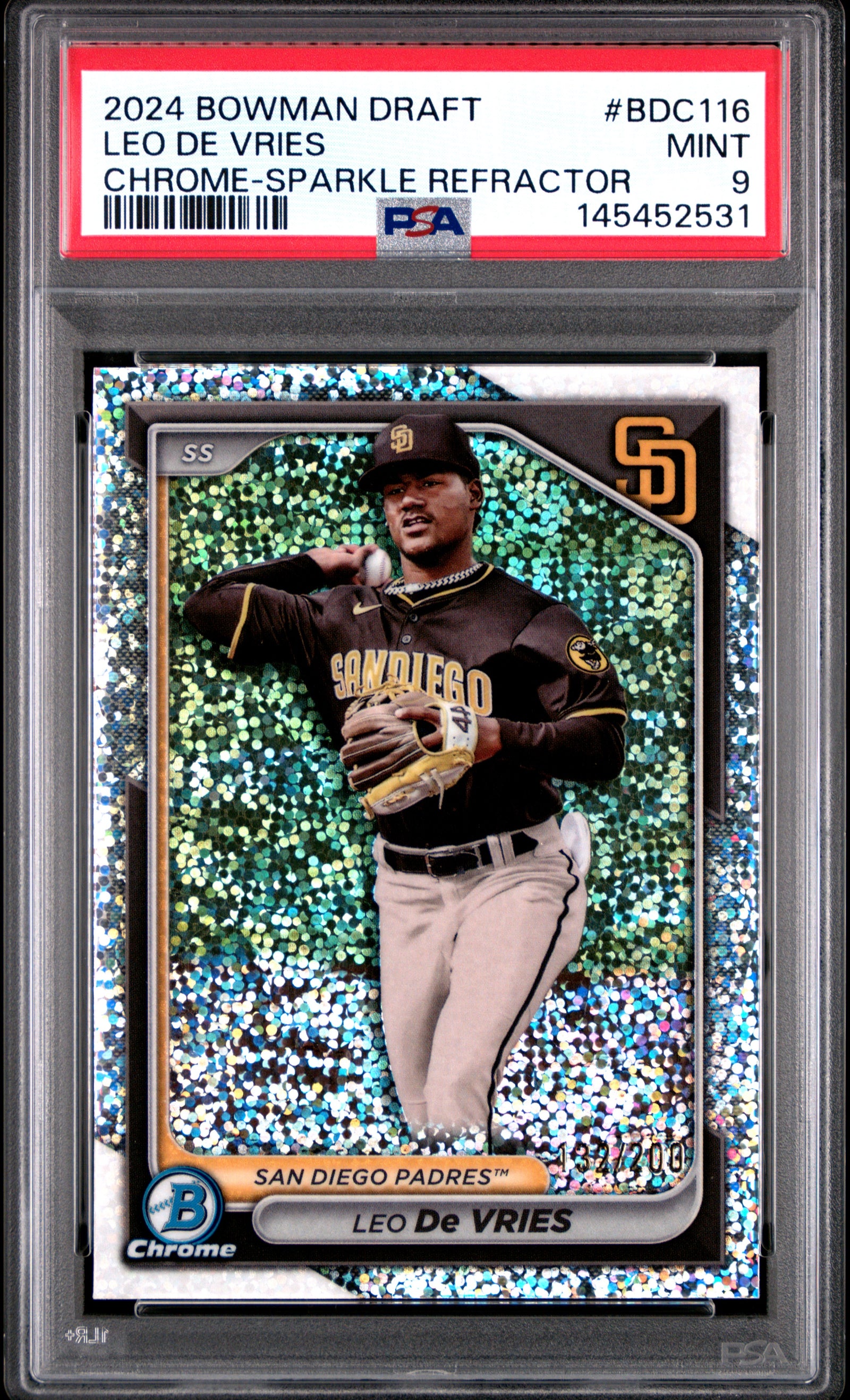 2024 Bowman Draft Bdc116 Leo De Vries Chrome-Sparkle Refractor PSA 9