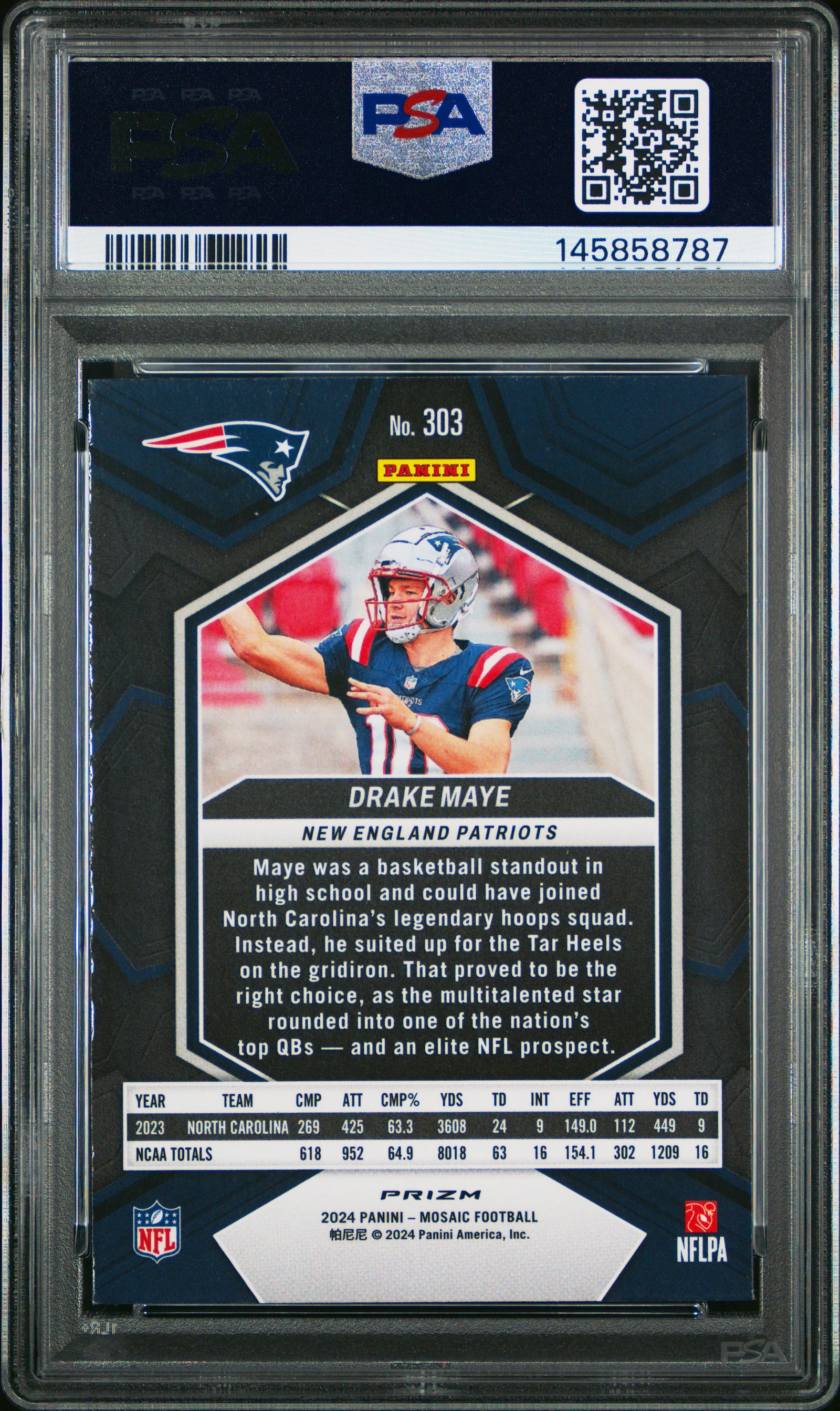 2024 Panini Mosaic 303 Drake Maye Mosaic PSA 8