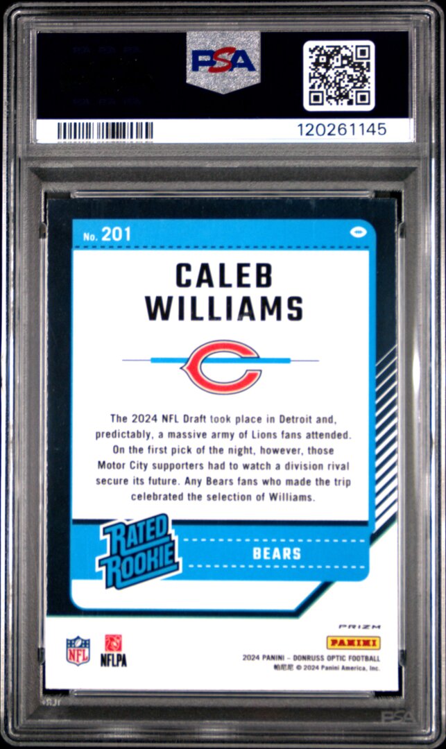2024 Panini Donruss Optic #201 Caleb Williams RC Purple Shock PSA 10