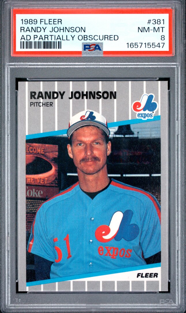 1989 Fleer #381 Randy Johnson RC Ad Partially Obscured PSA 8