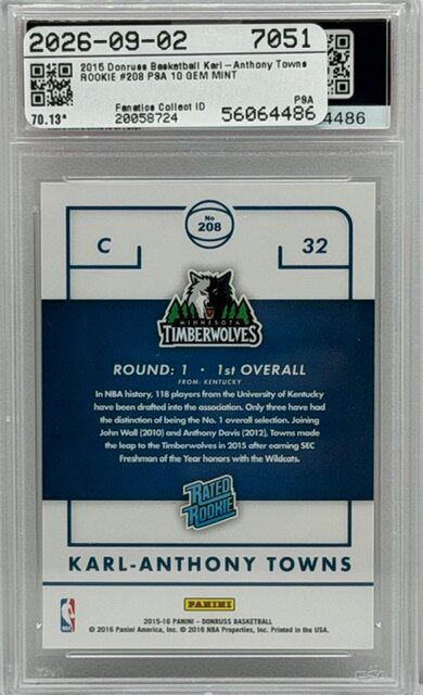2015 Panini Donruss #208 Karl-Anthony Towns RC PSA 10